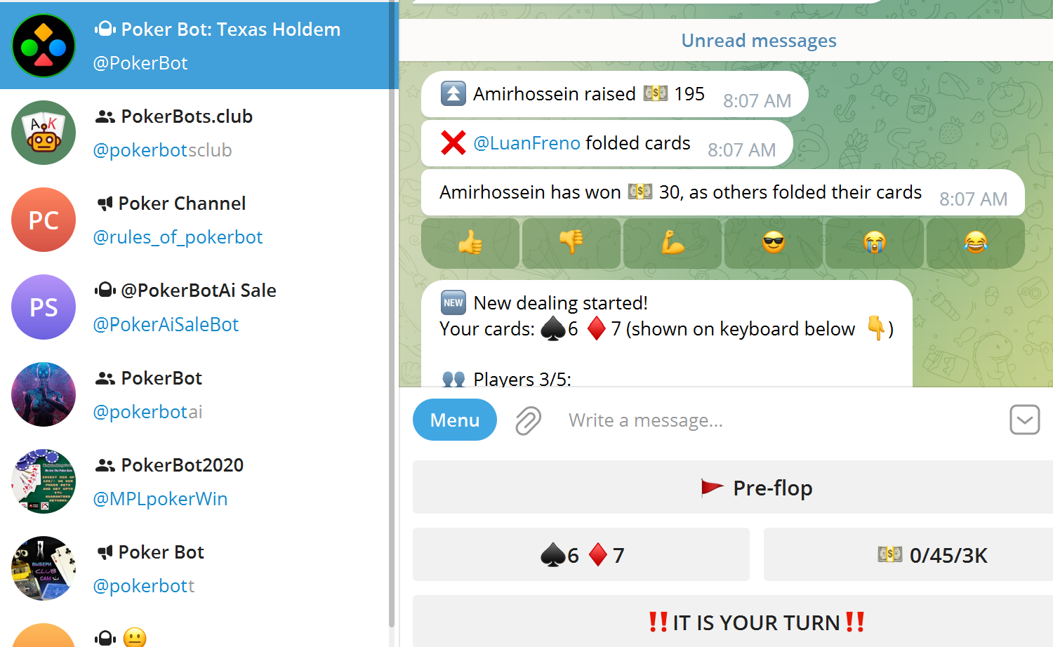 ربات پوکر آنلاین تلگرام Poker Bot